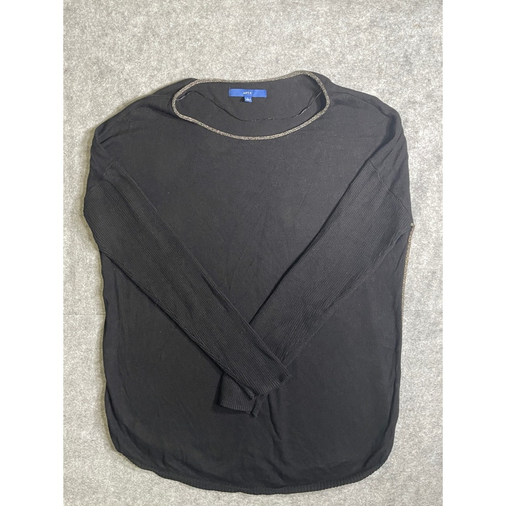 Apt. 9 Womens Black Gold Metallic Trim Boat Neck Ribbed Sleeve Sweater Large